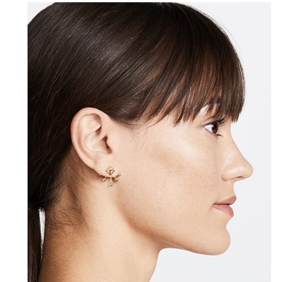 Rebecca Minkoff Gold Pyramid Fan Stud and Jacket Earrings - Picture 5 of 6